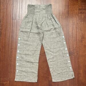 Sartoria Saracena Made in Italy 100% Linen Pants with Button Detail, Size Small